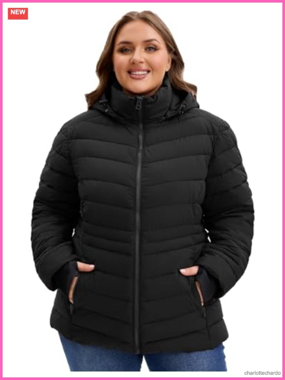 Women's Plus Size Lightweight Puffer Jacket Hooded Quilted Winter Coat